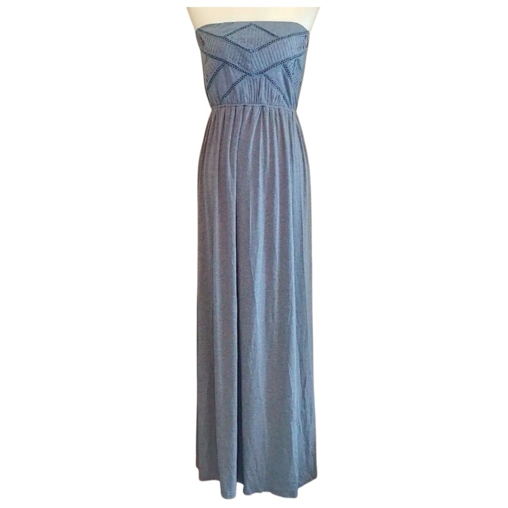 Slate Blue Strapless Maxi Dress Jersey Knit Boho Modcloth by Doe & Rae Euro - Picture 1 of 10